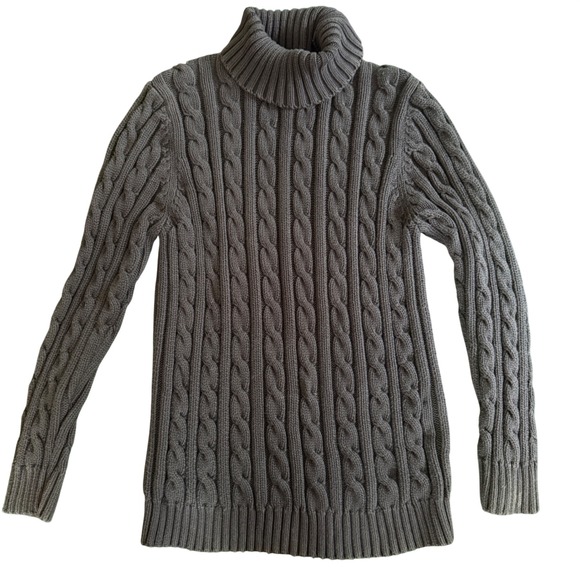 Lands' End Other - Lands End Mens Dark Gray Cable Knit Cotton Turtleneck Sweater 93731 V#2829
